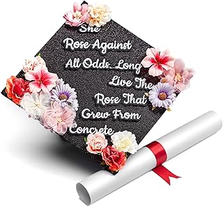 Once Upon A Time Handmade Graduation Cap Topper Gift For Her Graduation Gift Graduation Cap Decorations, She Rose Against All Odds (Black)
