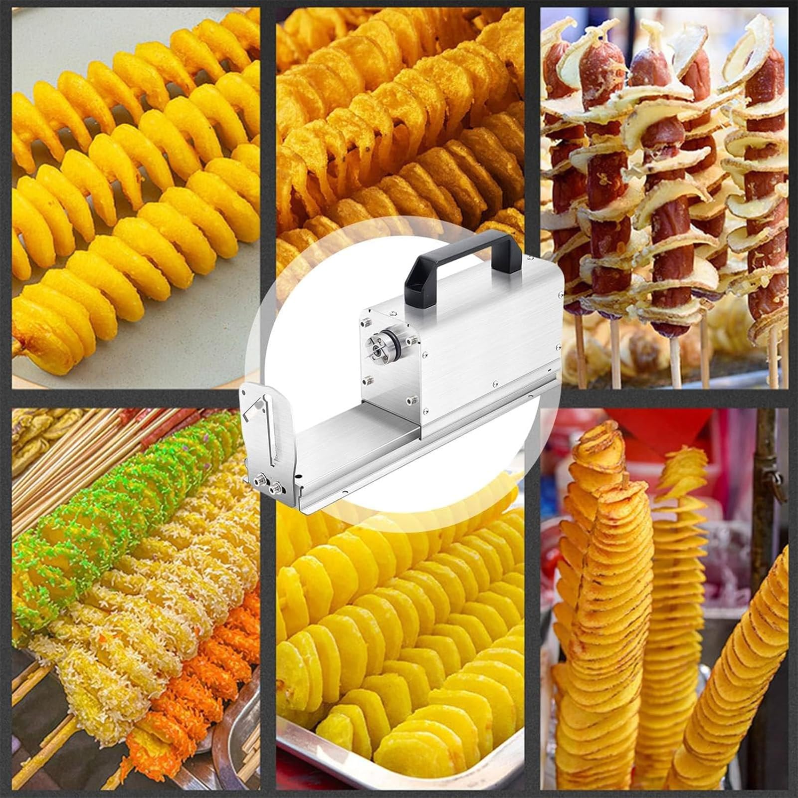Cortador de papas fritas eléctrico, rebanadora de espiral de papa comercial | varilla de empuje fija, mango ergonómico, cuchilla afilada de acero inoxidable reemplazable, zanahorias, pepinos, perro ca