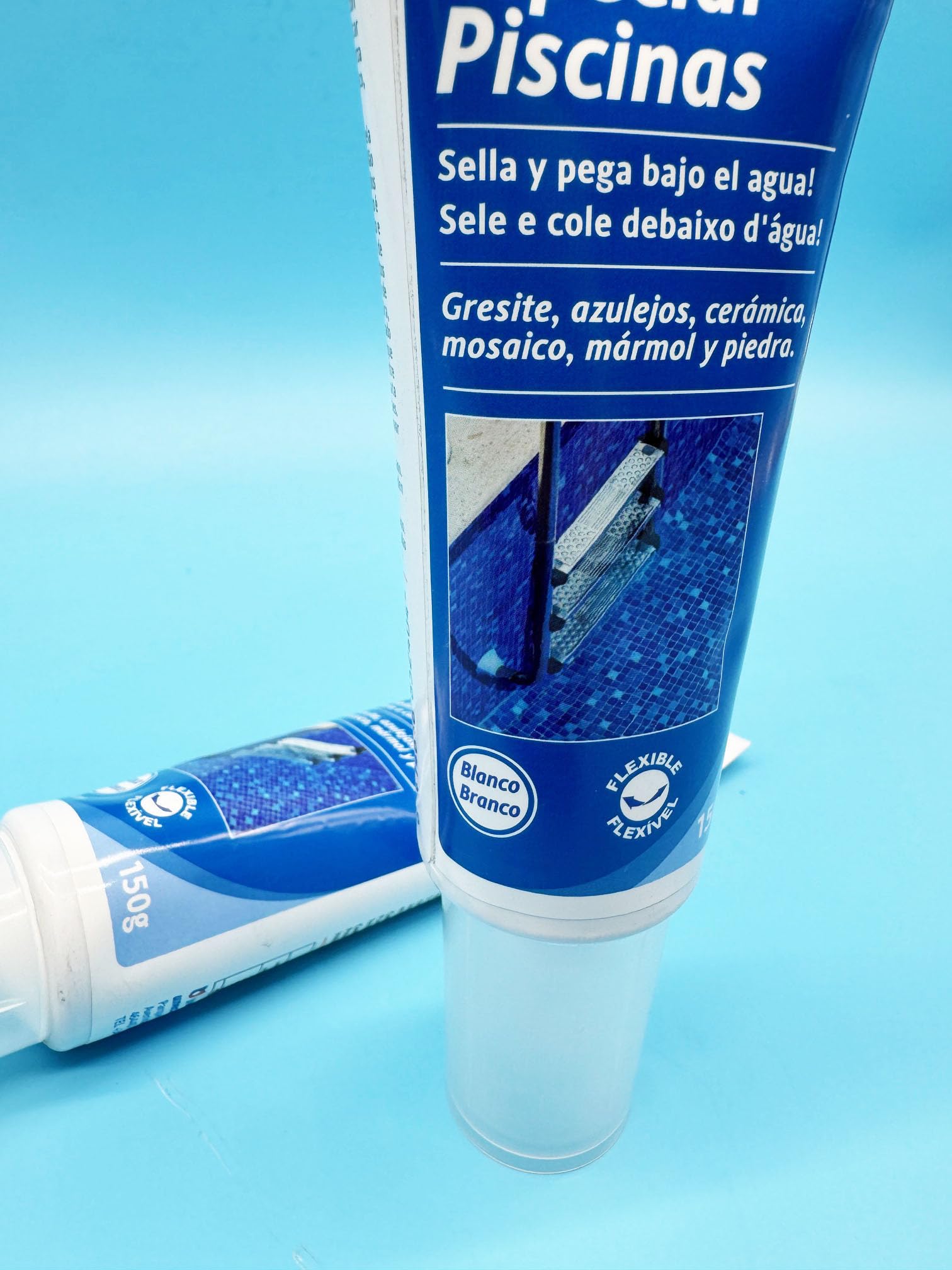 2 Unidades Adhesivo Especial Piscinas (2 x 150gr) | Especial para Union de Gresite Caido | Seca en Humedo | Material Elastico