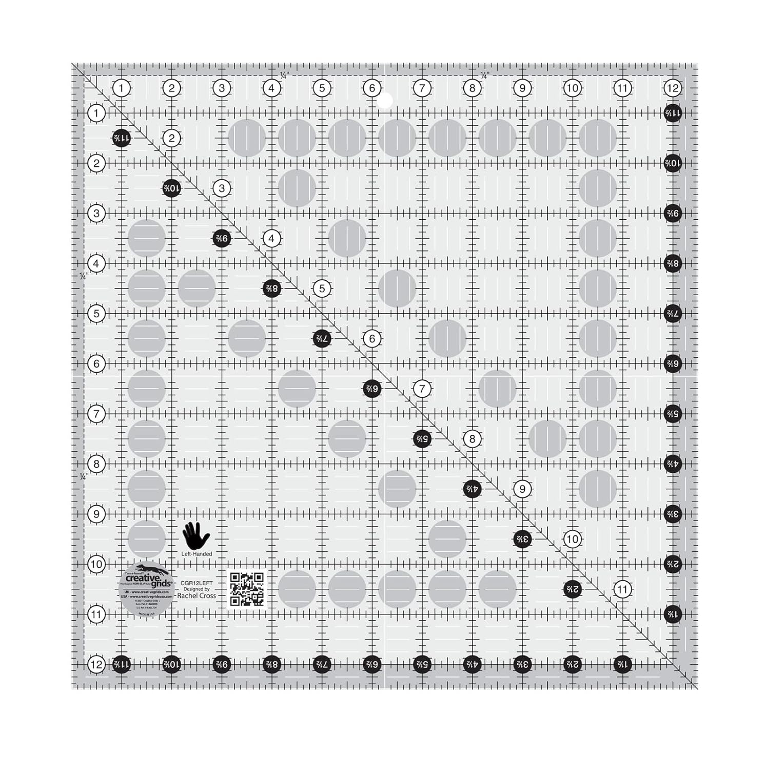 Creative Grids Left Handed Quilt Ruler 12-1/2in Square