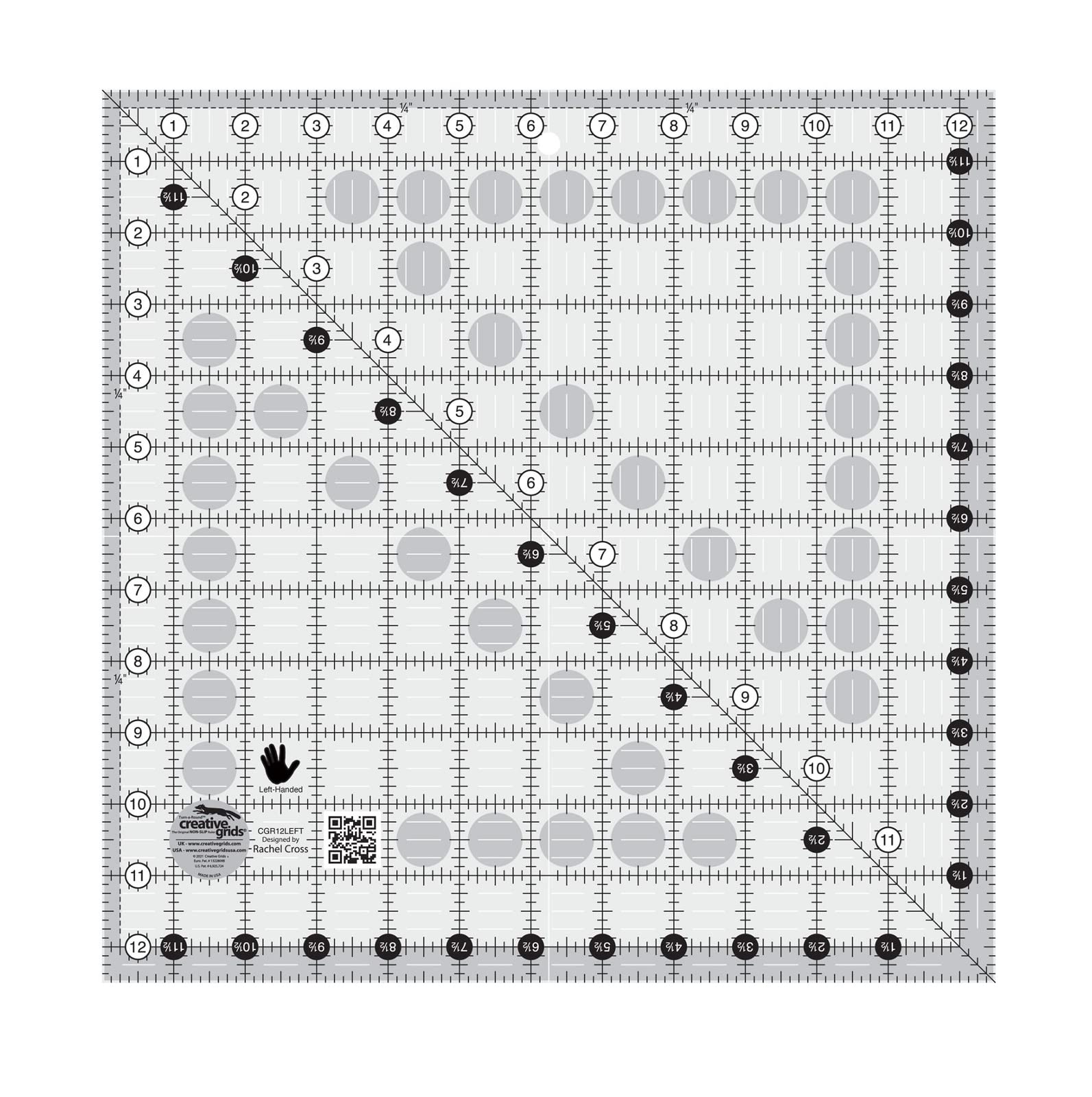 Creative Grids Left Handed Quilt Ruler 12-1/2in Square
