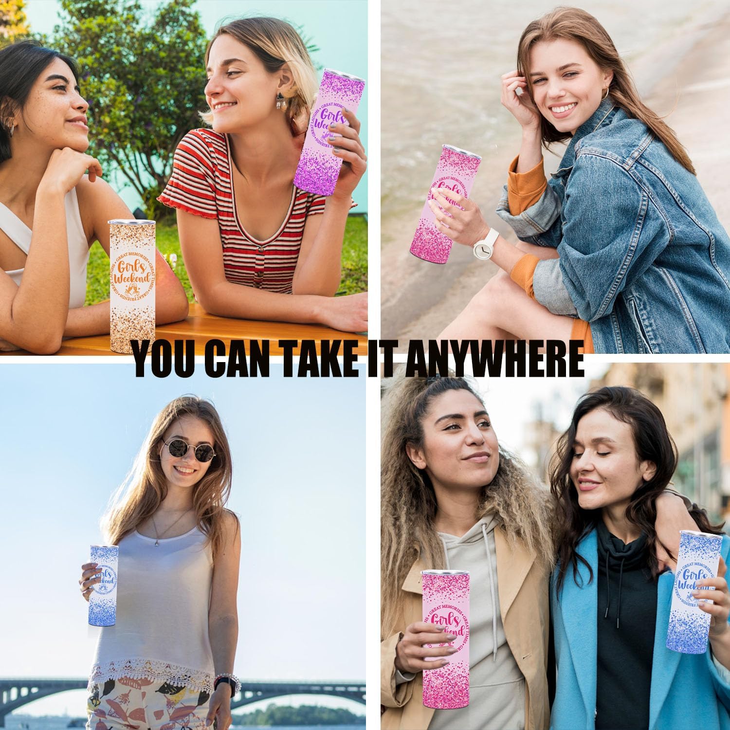 4 Pcs Girls Weekend Gifts for Women, 20 Oz Stainless Steel Straight Tumblers, Girls Trip Gifts Favors, Travel Cup Insulated Tumblers with Lid, Graduation Gift for Women Sister Friends - Image 4