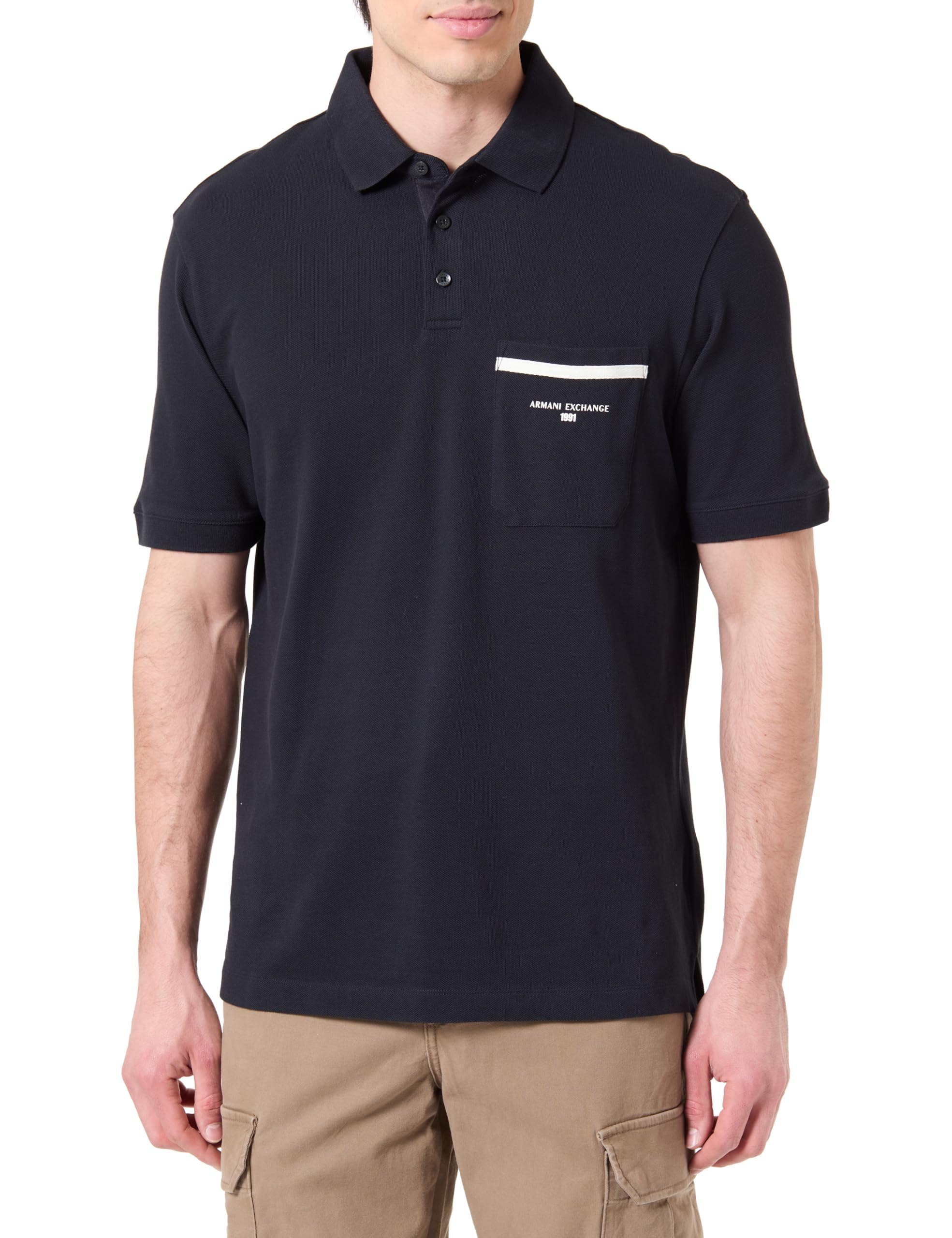 Armani Exchange Men's Pique Pocket Logo Polo Shirt, deep Navy, XL