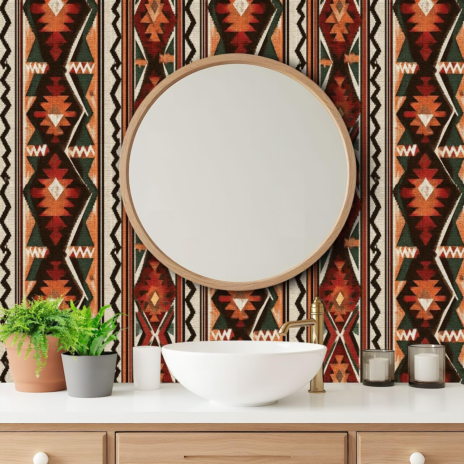 Peel and Stick Wallpaper Native american Southwest design Aztec Navajo design indian ornament Wall Mural Contact Paper Self Adhesive Wallpaper Removable Wall Sticker for Bedroom Kitchen 24"x118"