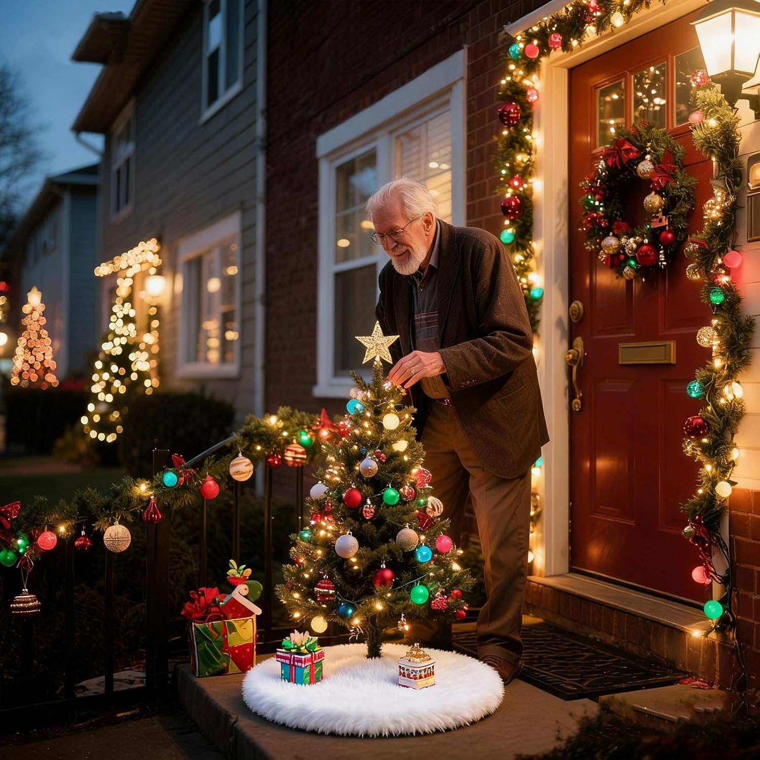 Konsait Plush Christmas Tree Skirt - Round Snow White Xmas Tree Mat Base Cover for Holiday Home Decorations,19Inch/50CM