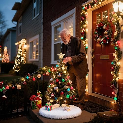 Miniatura 14 de Konsait - Pie de árbol de Navidad de felpa, adornos para el árbol de Navidad, redondo de color blanco como la nieve, cubierta para la base del árbol
