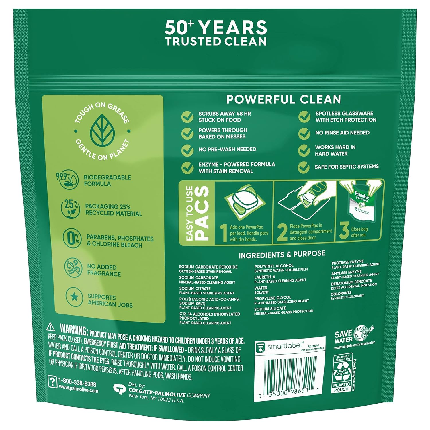 Palmolive PowerPacs Dishwasher Detergent Pods, No Added Fragrance - 36 count : Everything Else