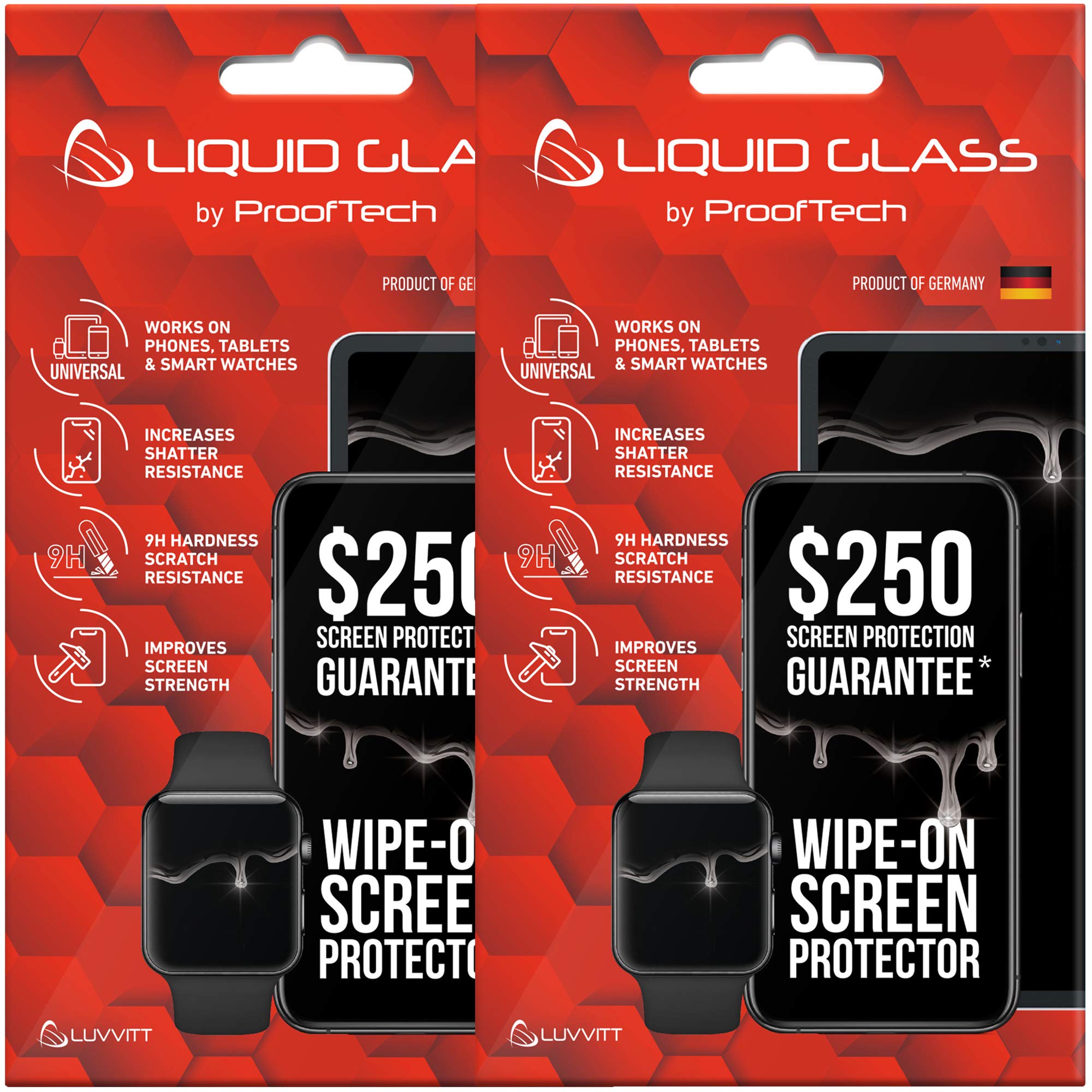 ProofTech2 Pack Liquid Glass Screen Protector with $250 Screen Protection (Each) for All Smartphones Tablets and Watches - Universal Fit