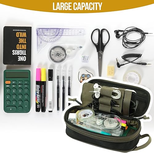 Miniatura 4 de OneTigris Estuche para lápices para niños, estuche para niños, suministros de oficina, papelería, cremallera, multiranura, gran capacidad,