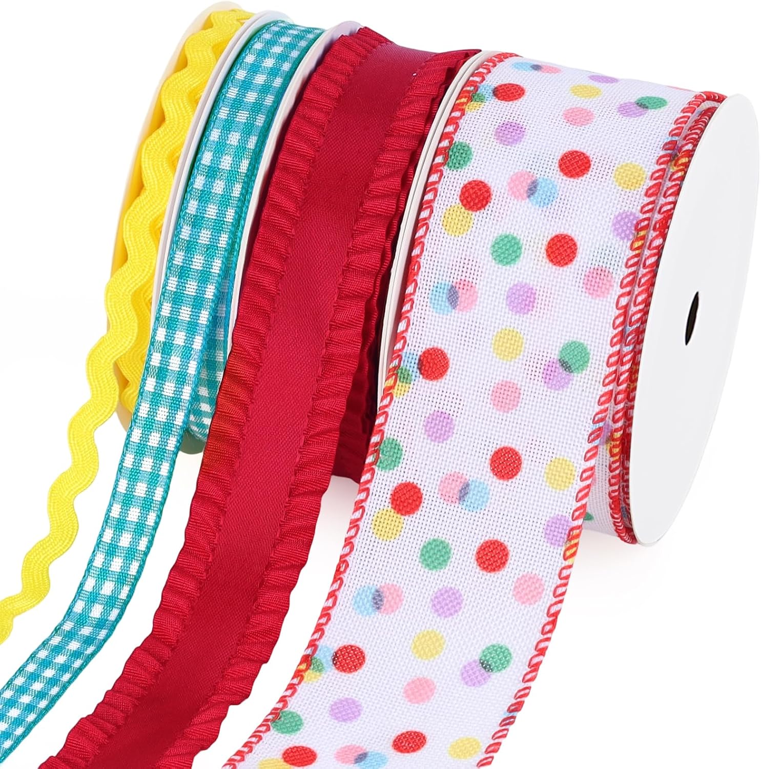 LaRibbons Wired Polka Dot Ribbons for Crafts Gift Wrap, 4 Rolls, 20 Yards