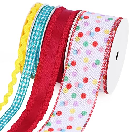 LaRibbons Wired Polka Dot Ribbons for Crafts Gift Wrap, 4
