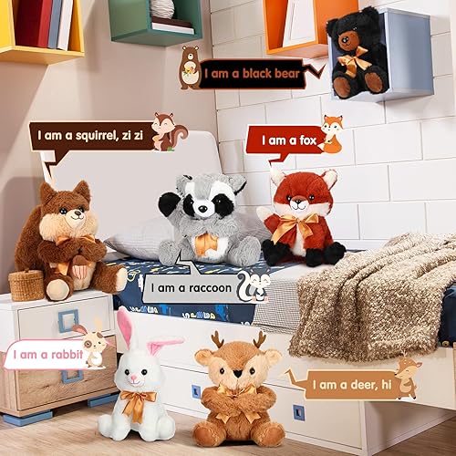 Miniatura 3 de Syhood 6 piezas de animales de peluche del bosque de 11.8 pulgadas para baby shower, juguete de peluche salvajes para fiestas temáticas, decoración