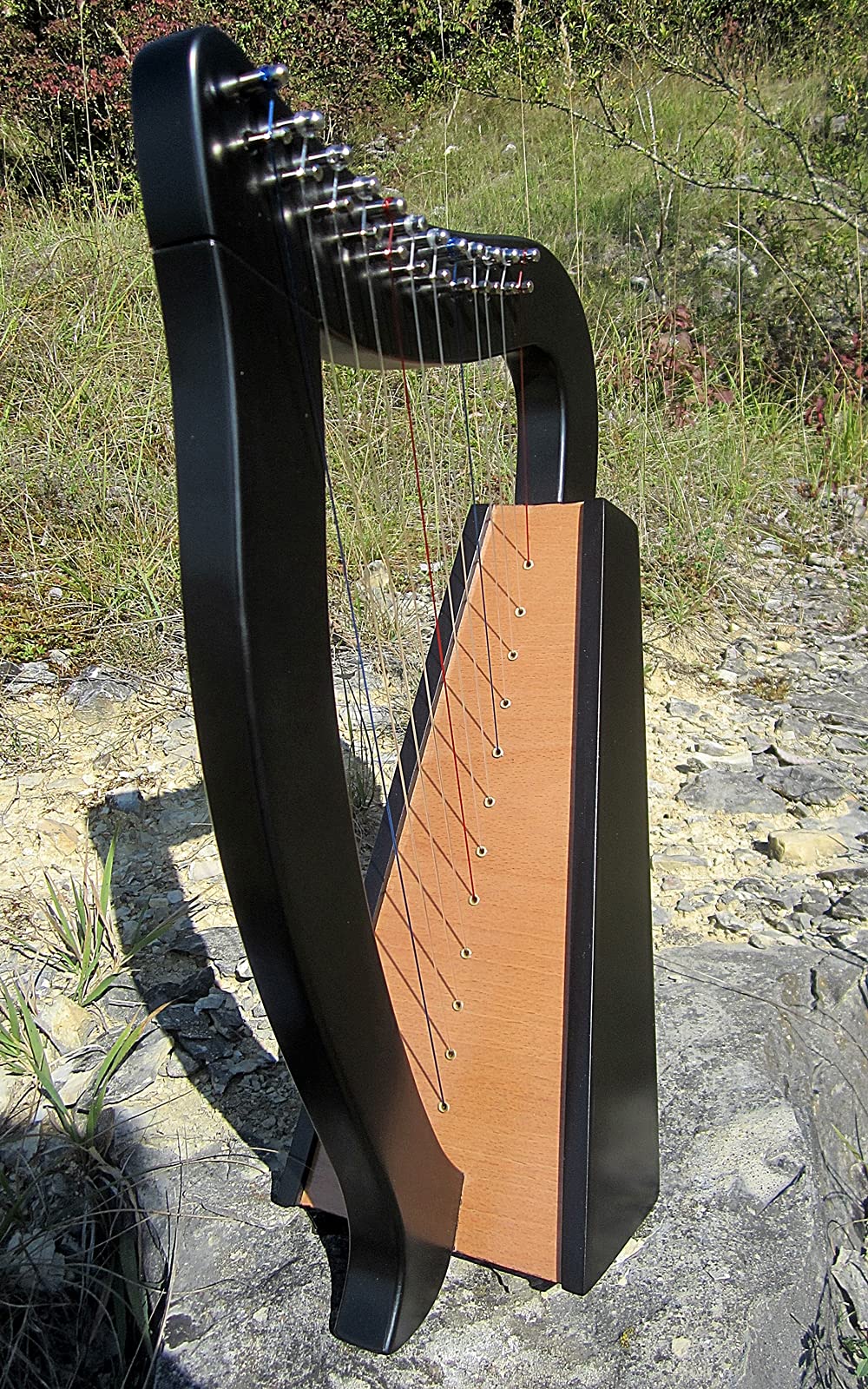 Irisch Keltische Kinder Harfe Harp 12 Saiten aus Buche schwarz