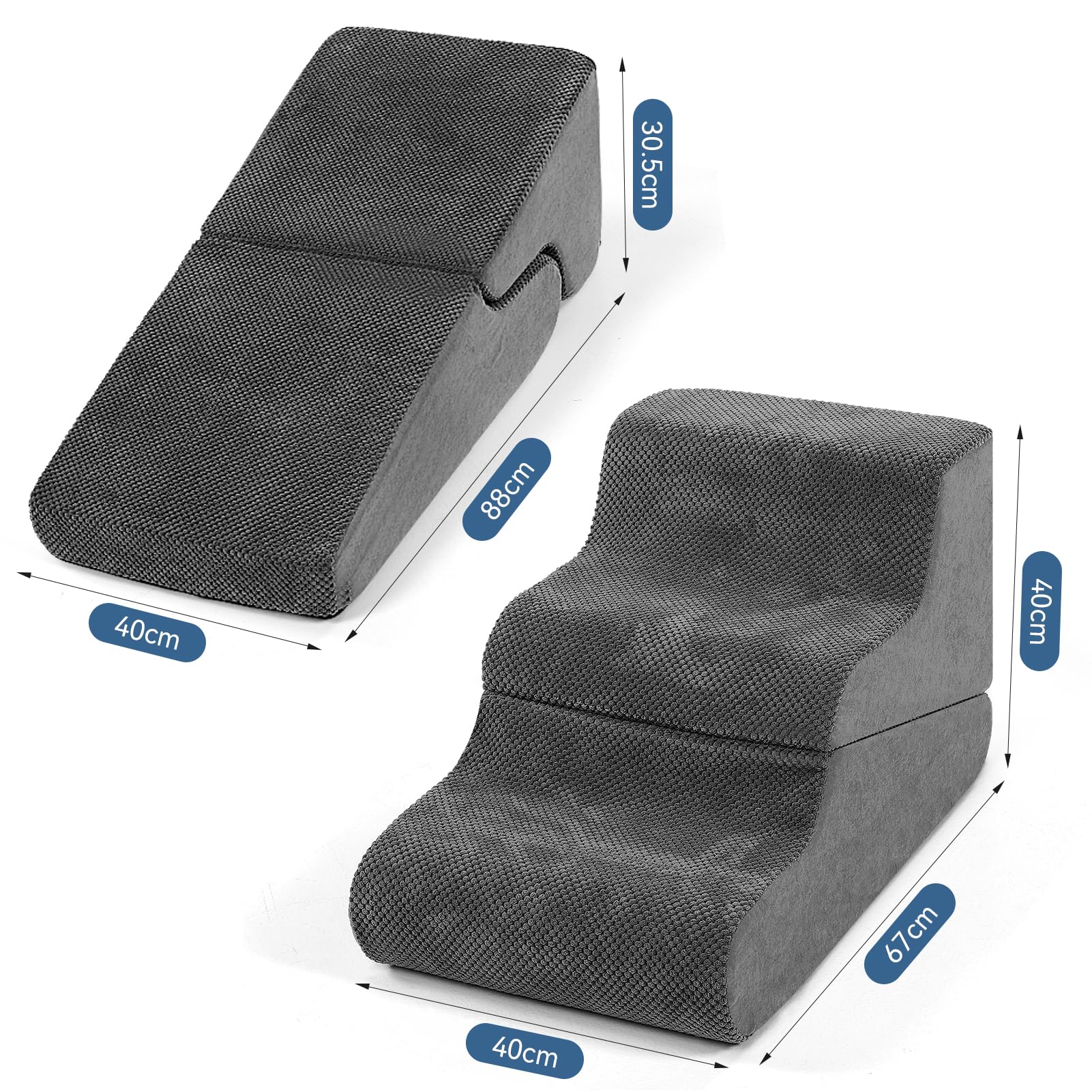 Scale per cani di piccola taglia, altezza 40 cm, 2 in 1, convertibile a 3 livelli e rampa, scala per cani per divano (30-51 cm) con rivestimento antiscivolo, lavabile e spugna ad alta densità