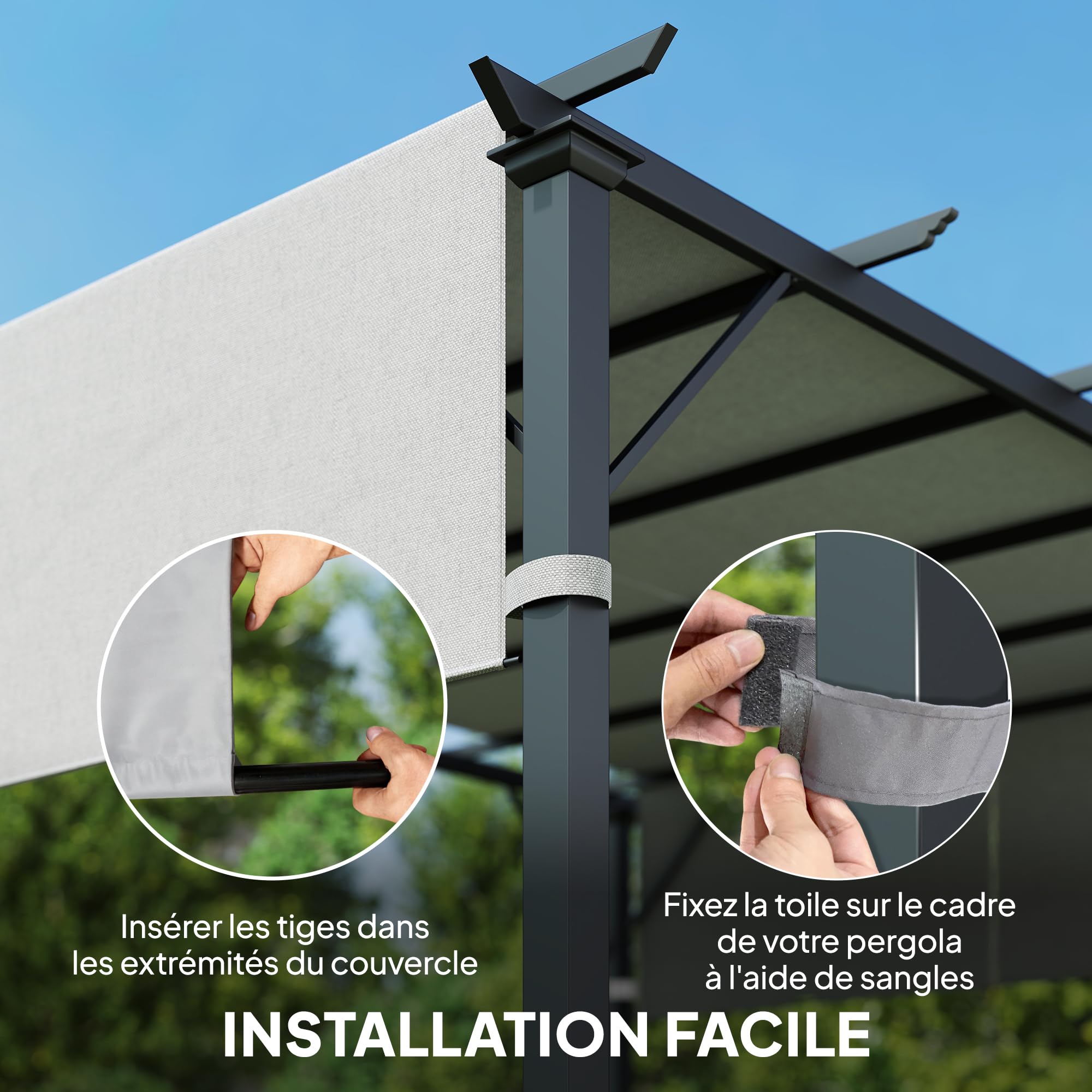 Outsunny Lot de 2 Toiles de Rechange pergola rétractable de 4,9 x 1,2 m pour pergola de 3 x 3 m Tissu Polyester Protection UV Gris Clair