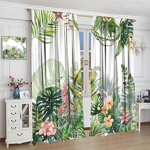 Miniatura 4 de Cortinas de ventana con hojas tropicales, naturaleza tropical, selva, plantas silvestres, palmeras y vides, paisaje tropical de selva tropical,
