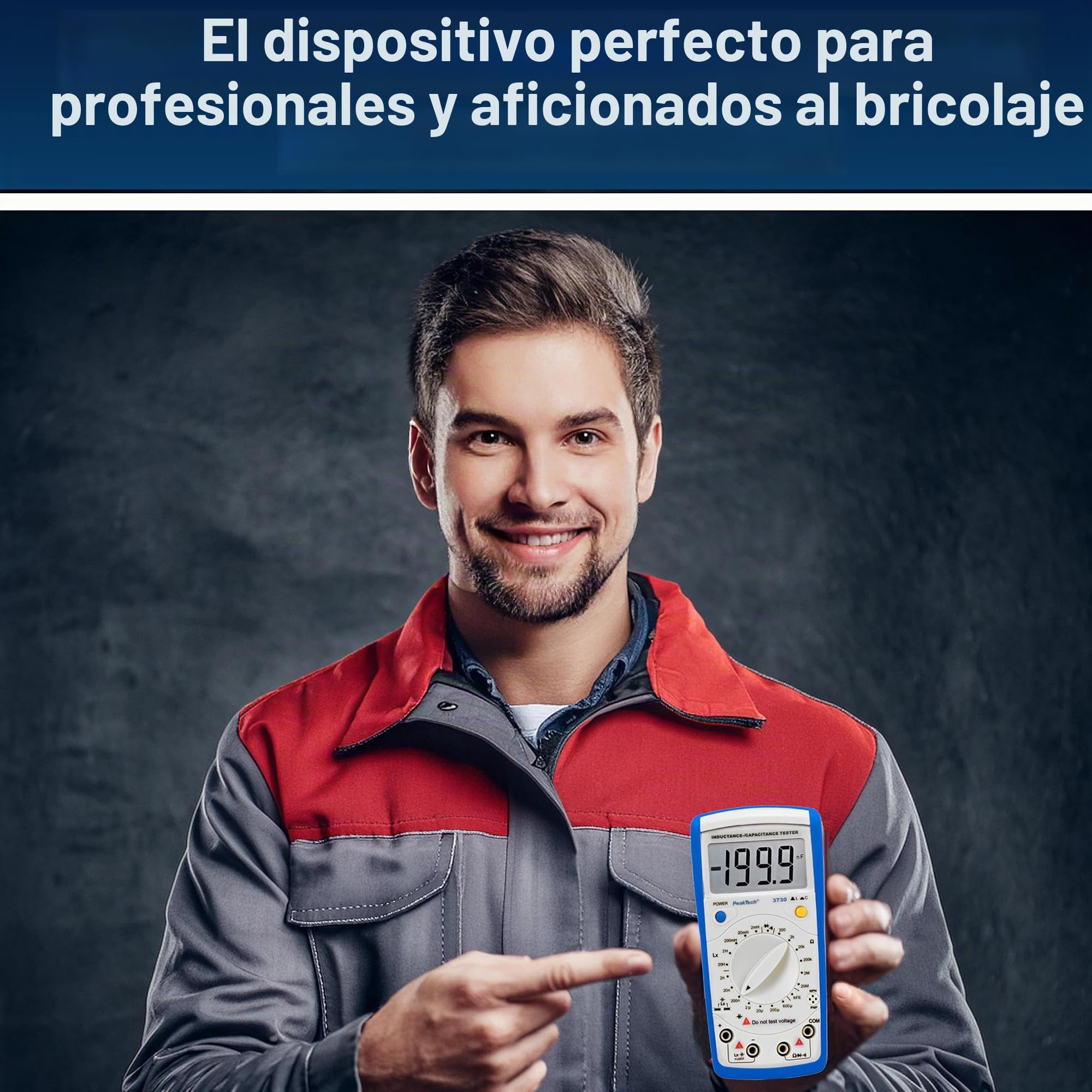 PeakTech, P3730, Multímetro digital LCR Meter, Multímetro digital hasta máx. 200 µF / 20 H / 20Mohm, Medidor de corriente para medición de inductancia, capacitancia y resistencia, CAT II
