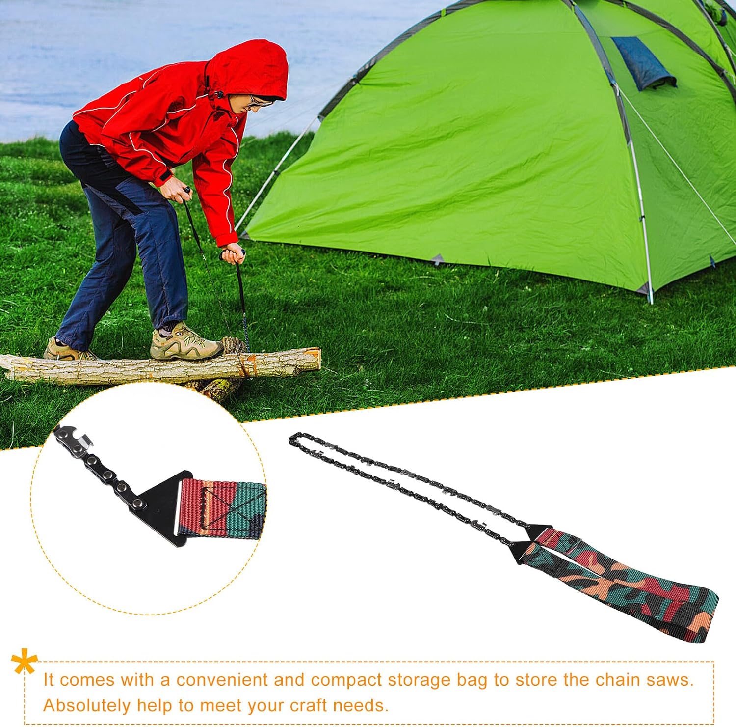 YARNOW Folding Camping Wire Saw 3/8 Inch Manual Hand Chain with Rare Tooth for Outdoor Hiking Survival and Garden Pruning Tool, Camouflage