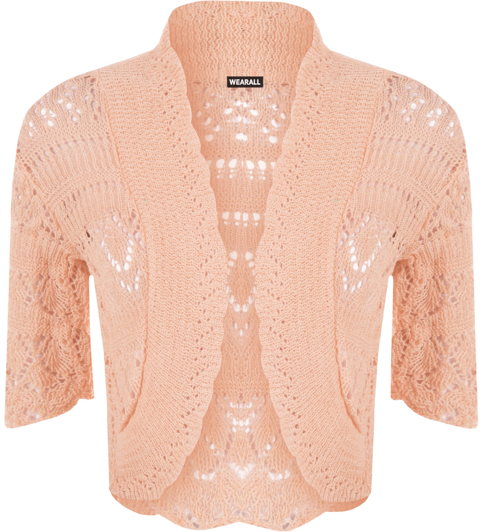 Wearall Women's Peach Crochet Shrug Knitted Bolero Top Cardigan - 8/10