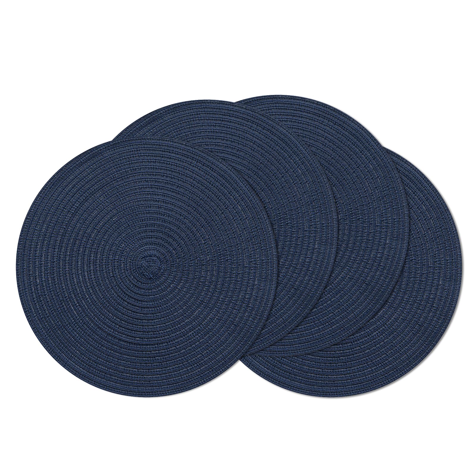 SHACOS Round Placemats Set of 4 Washable 15 inch Round Table Mats Cotton Polyester Woven Braided Place Mats for Dining Table, Navy