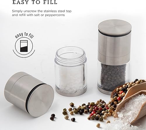 Miniatura 3 de Kamenstein Molinillo magnético de sal y pimienta relleno de especias, juego de 2, acero inoxidable
