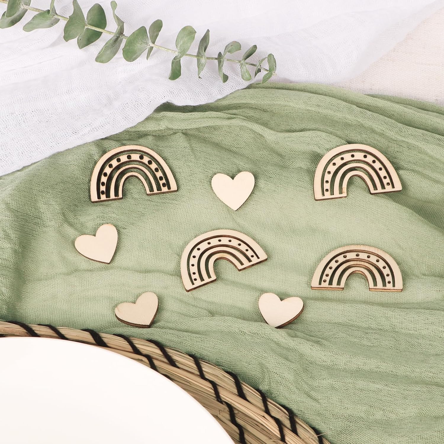 180 Coriandoli In Legno A Forma Di Cuore E Arcobaleno, Per Decorazioni Tavolo, Battesimo, Comunione, Compleanno, Fai Da Te
