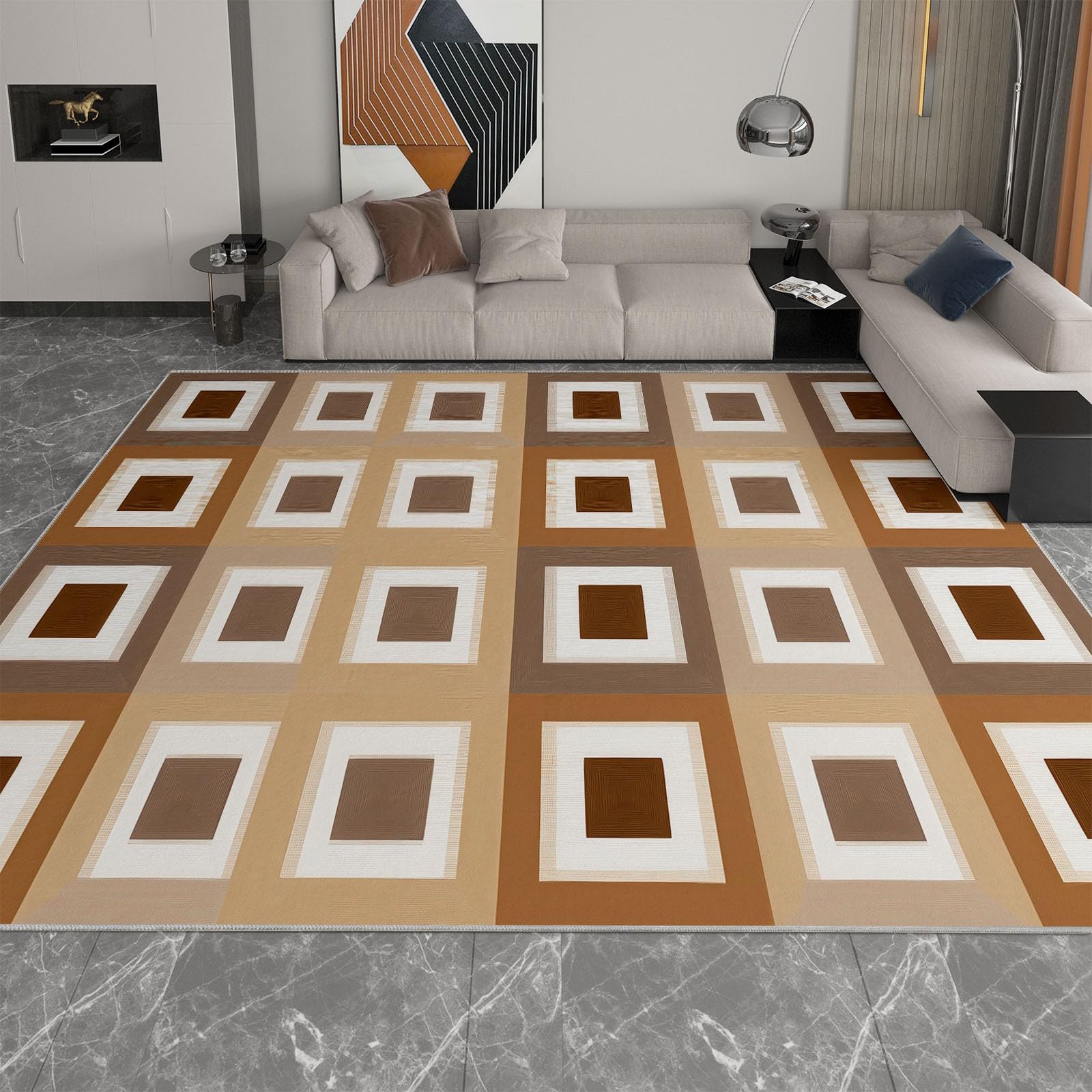 Dywan do salonu, 140 x 200 cm, symetryczne klocki, geometryczny spód, miękki i krótki włos, nowoczesny, antypoślizgowy dywan do salonu, sypialni, dekoracja domu dla chłopców, dziewcząt, nastolatków