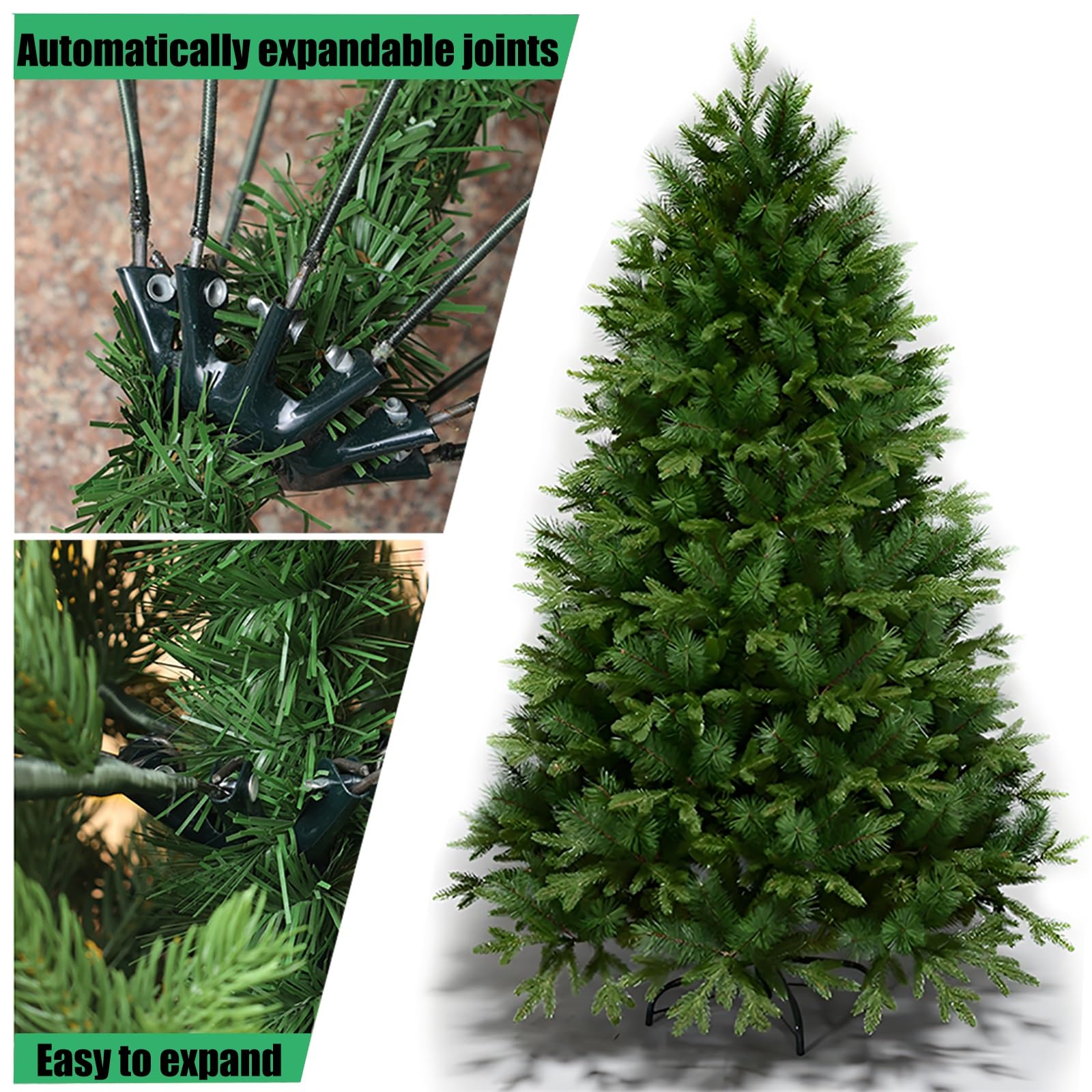 Árbol de Navidad Artificial Verde de PE, Pino Navideño Premium con Bisagras para Decoración de Interiores, Incluye Soporte(240cm/8ft)