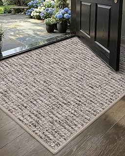 Color&Geometry Tweed-Style Thin Indoor Door Mat, 24"x36", Dirt & Moisture Trapping, Non-Slip Rubber Backing, Low Profile Inside Doormat for Home Entrance, Entryway, Patio & Porch, Heather Beige