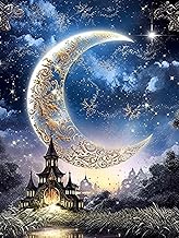 Lapoo Diamond Painting Kits for Adults - DIY Paint by Numbers Art Kit, 3D Full Drill Diamond Dot Craft - Night Moon & Castle Blue Dream Gorgeous Landscape Home Wall Decor (12 x 16 in)
