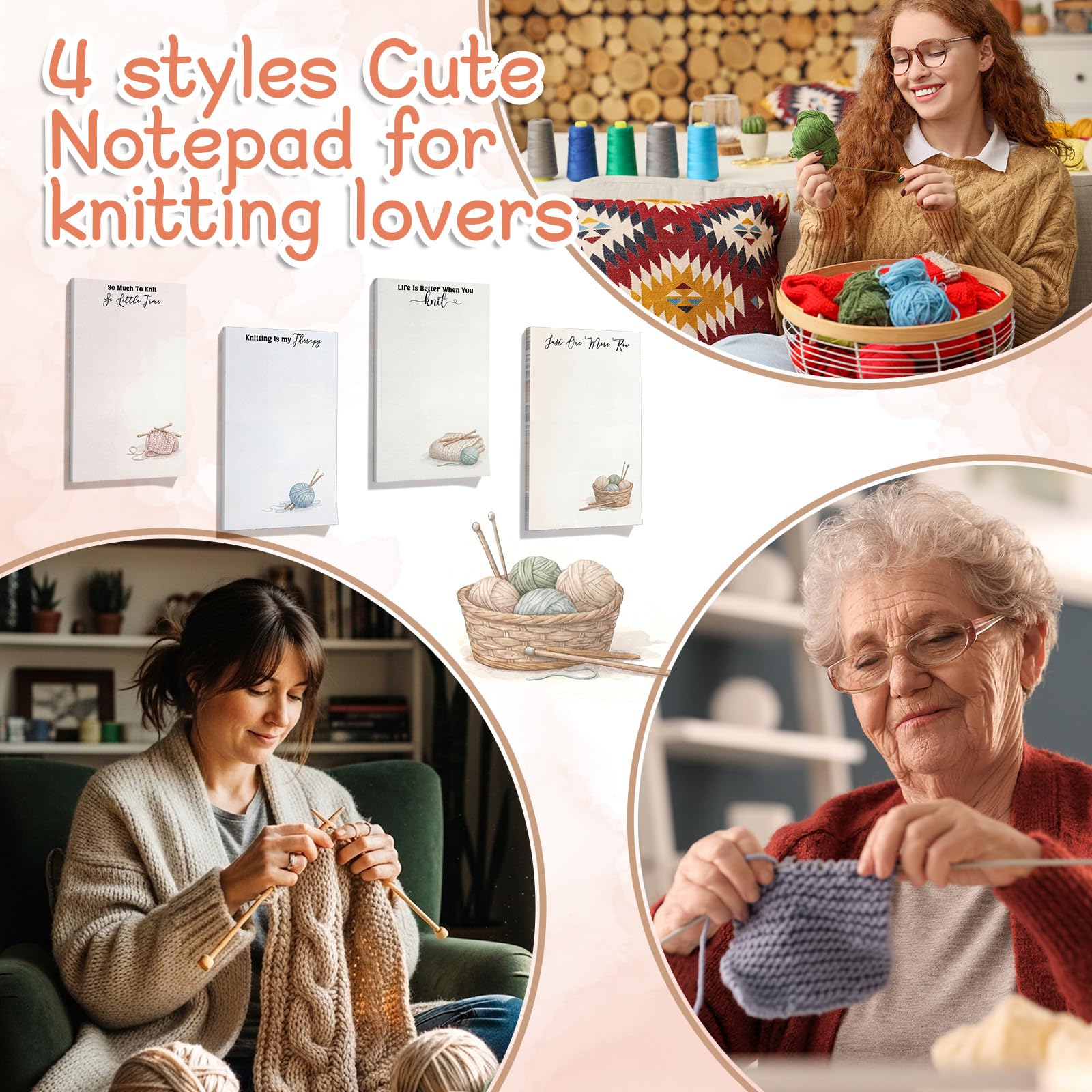 Tinlade 200 Sheet 4 Styles Knitting Gifts to Do List Notepad Gift Knitting Enthusiast Checklist Handy Birthday Appreciation Supplies for Women Crafters Mother Teacher Memos Reminders Supply, 4'' x 6''