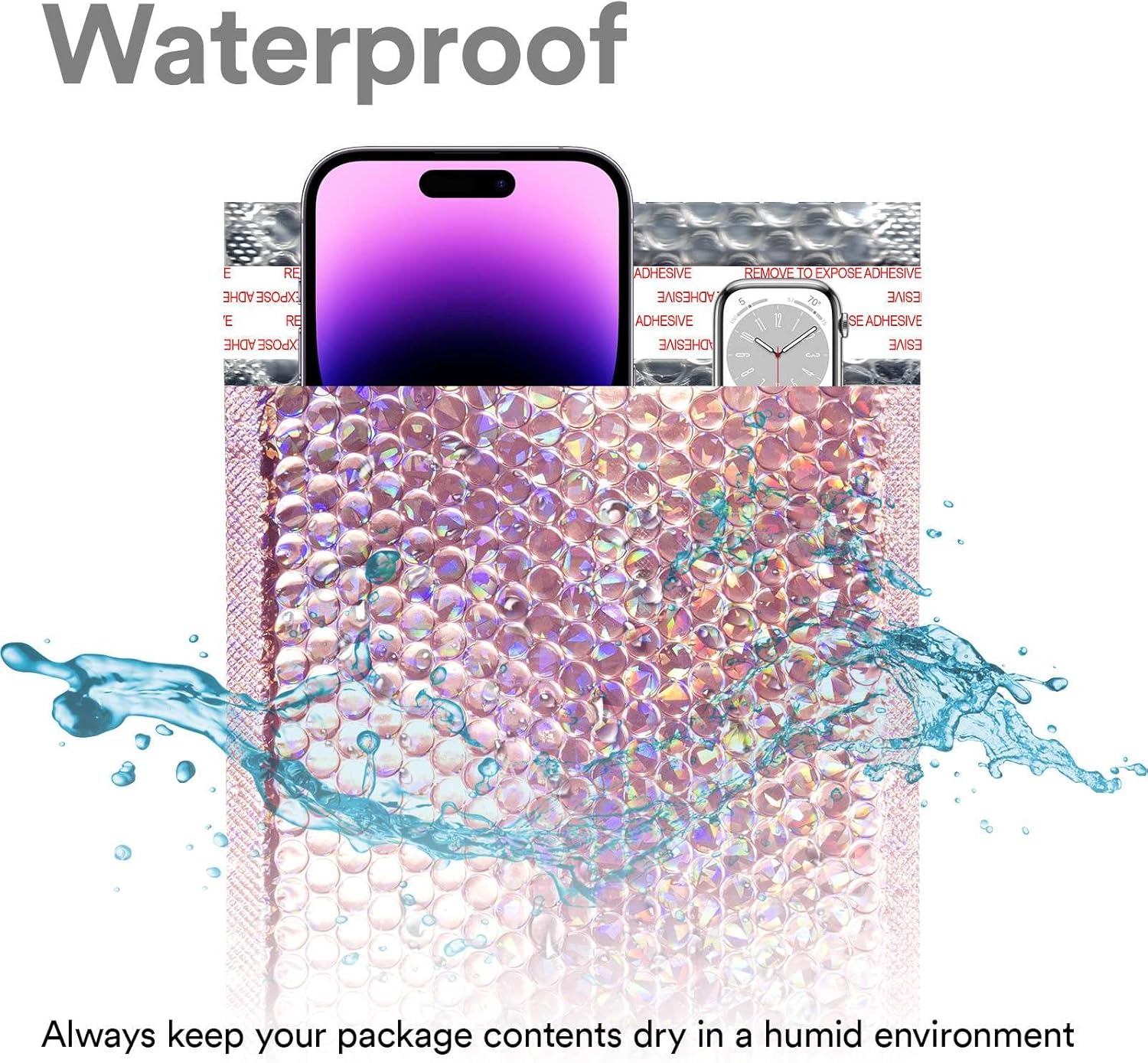 7" x 12" (23cm x 34cm) 100pcs Rose Gold Holographic Bubble Mailers Plastic Packaging Mailing Shipping Bag Waterproof and Tear-Proof Strong Self Adhesive Multipurpose Envelopes Small Medium Large Sizes
