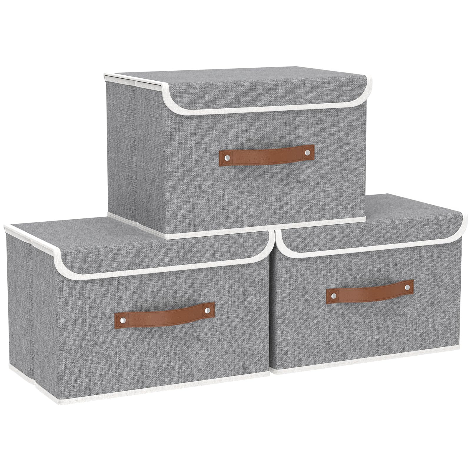 Scatole Portaoggetti SONGMICS Set Di 3 - Organizzatori Pieghevoli Con Coperchio Grigio Ardesia 40x30x25 Cm - Foto 7