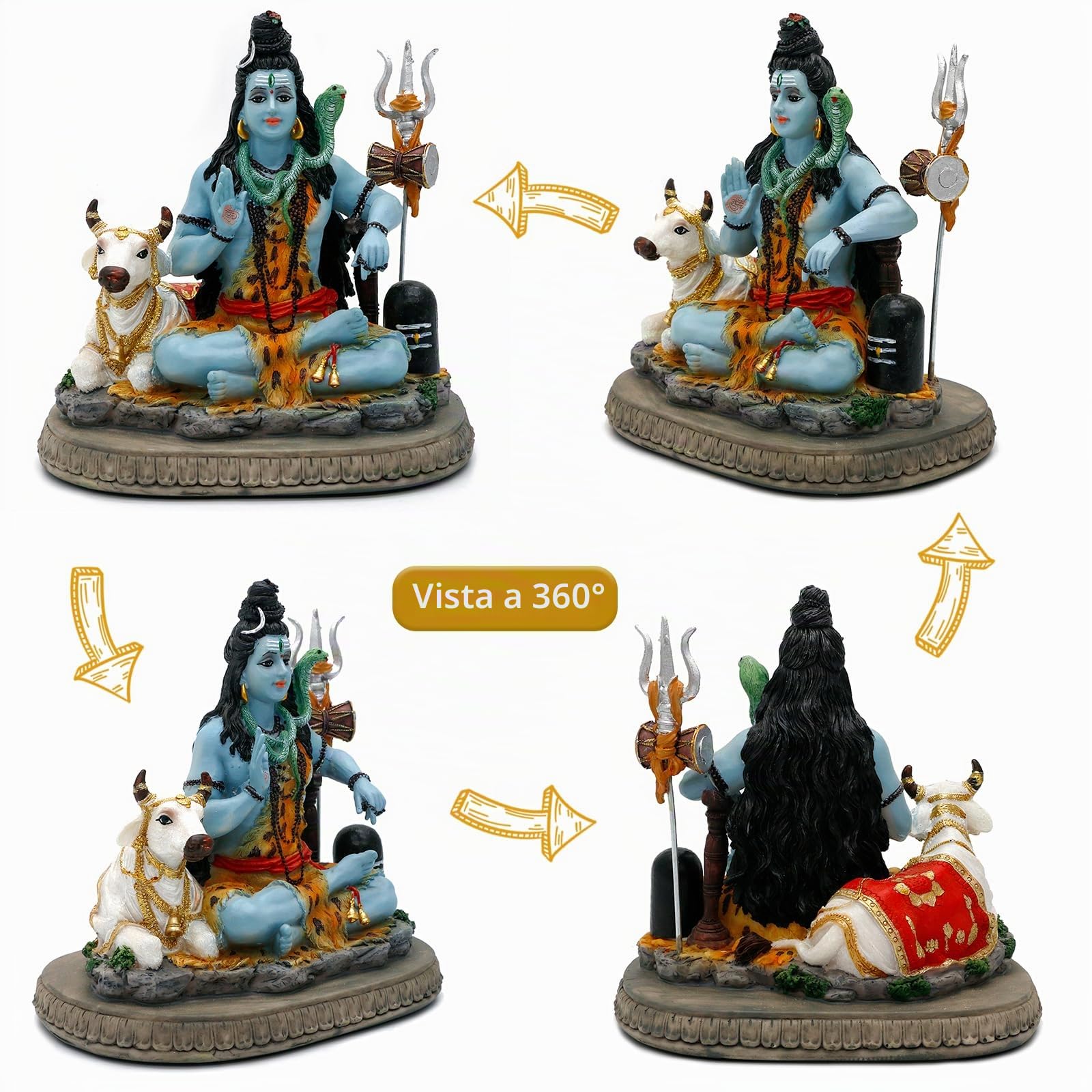 alikiki Statua indiana del Signore Shiva - Regali per indiano indù 17 cm H Shiva idolo W/mucca indiana ritorno regali yoga studio meditazione sala decorazione spirituale casa ufficio mandir altare