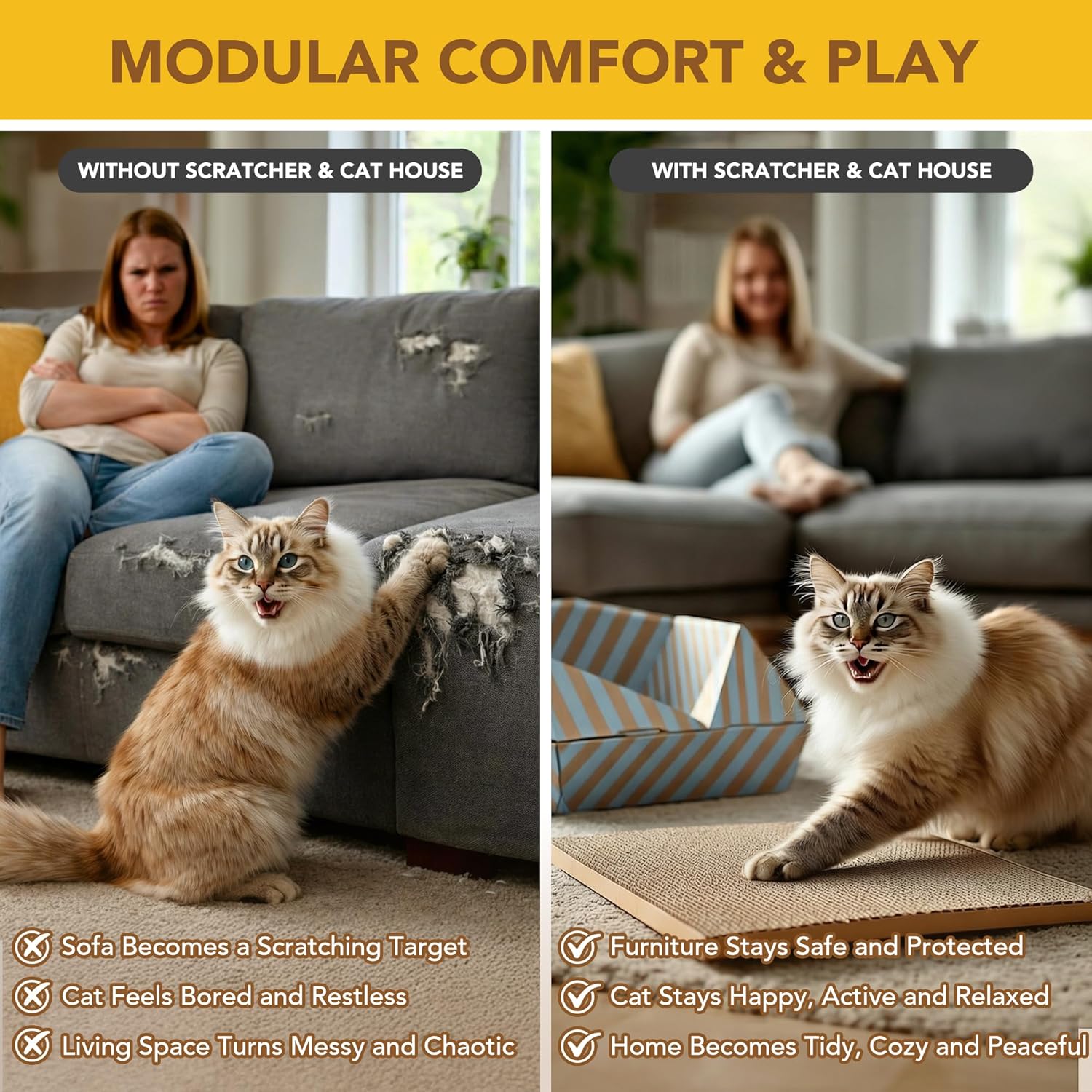PETNOVO Foldable Cat Bed & House for Travel – Origami Cardboard Cat House with Built-in Honeycomb Scratcher Pad, No-Tools Assembly, FSC-Certified Recyclable, Grey, 18.5" L x 18.5" W x 11.8" H