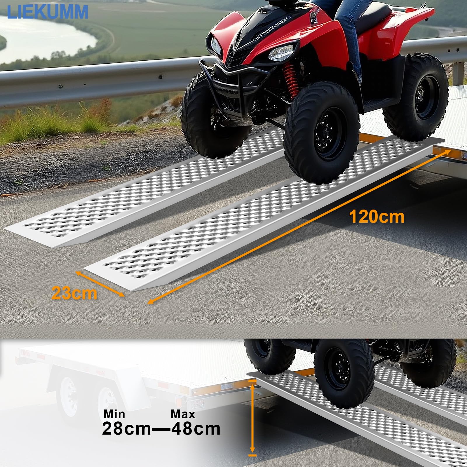 LIEKUMM Rampas de Carga, 120 cm Rampa de Acceso, Capacidad 400 kg Rampa Moto, rampa de Carga para Motocicleta, Remolque, Quad, turismos, 2 Paquete