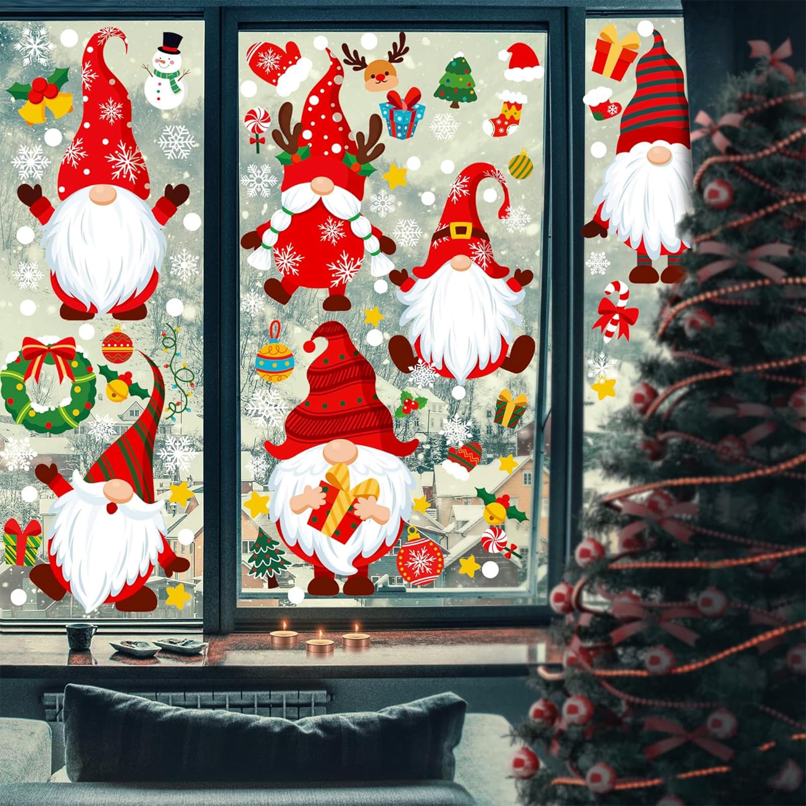 クリスマスステッカー 窓 ホワイト 静電気 剥せる 28×21cm ×8枚 クリスマスステッカー 窓 ホワイト 静電気 剥せる 28×21cm ×8枚