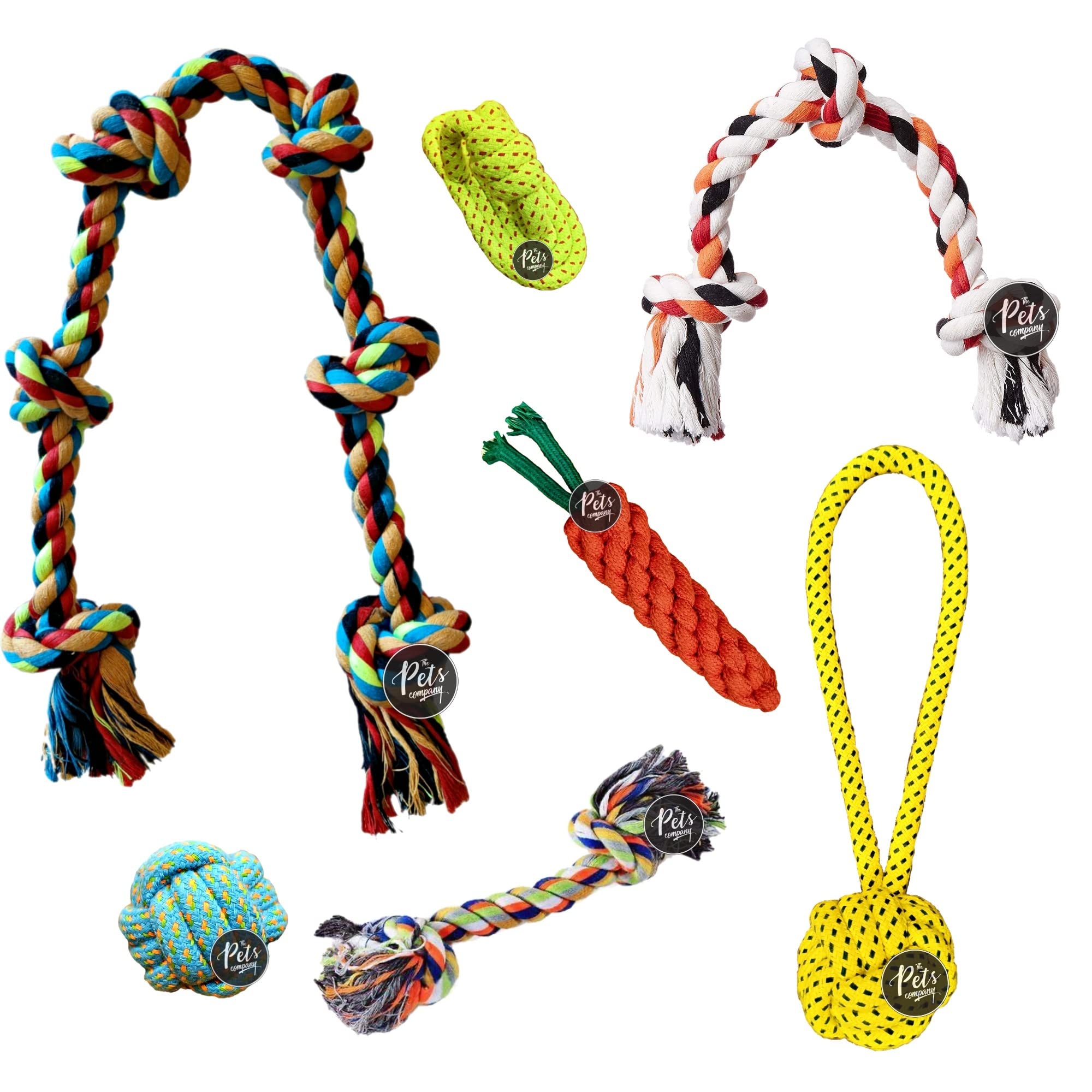 The Pets Company Dog Toys for Adult Dog, Teeth Cleaning & Training (6 Knot + 3 Knot + 2 Knot + Carrot + Slipper + Tug Ball + Dog Ball), Dog Rope Toy Combo of 7 for Medium & Large Dogs (B0BQGNL7LF) Amazon Price History, Amazon Price Tracker