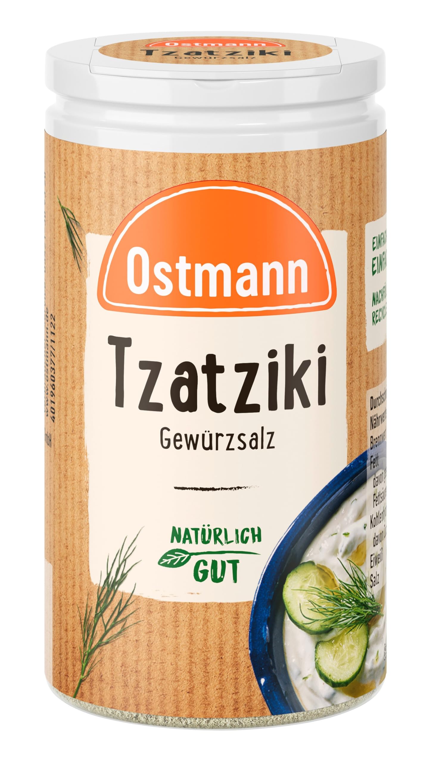 Ostmann Gewürze - Tzatziki Gewürzsalz | Griechisches Gewürz für lecker, knoblauchige Dips | 60 g in der Streudose