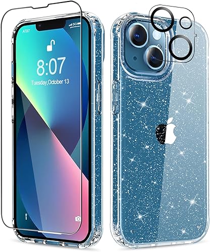 Miniatura 7 de MIODIK Funda compatible con iPhone 13, con protector de pantalla + protector de lente de cámara, funda protectora transparente con purpurina a Negro