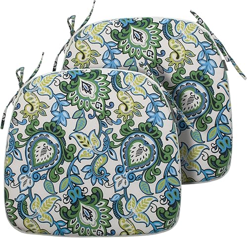 Juego de 2 cojines para sillas de exteriores e interiores de 17 x 16 x 2 pulgadas con lazos, impermeables, para todo tipo de clima, en forma de U,