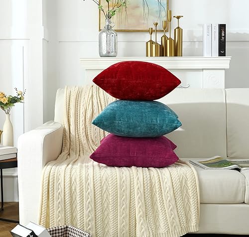 Miniatura 7 de Jeneoo Fundas de Cojines Decorativos de Tiro Rosa Fucsia Chenilla Suave Cómodas Sólidas Lumbares Cubierta de Cojín para Sofá Decoración (Juego de 2,