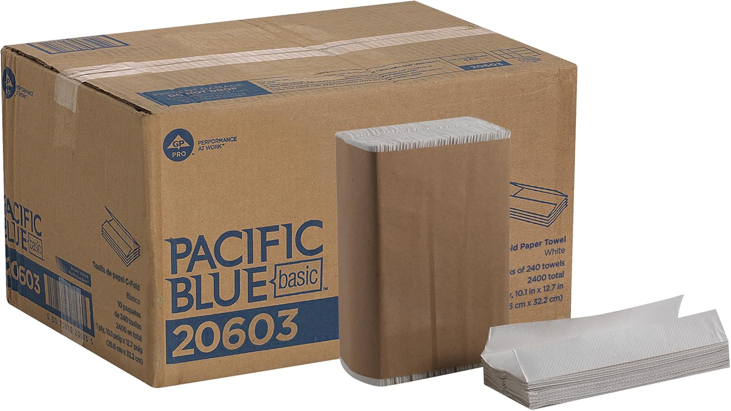 Pacific Blue Basic‚ C-Fold Paper Towels by GP PRO, White, 20603, 240 Towels per Pack, 10 Packs