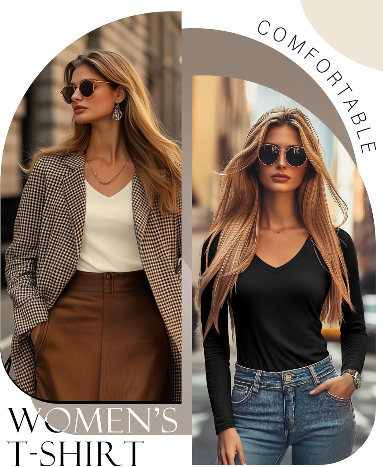 Huukeay 3 Pack Women's V Neck Long Sleeve Shirts Layering Undershirts Slim Fit Ladies Tops Underscrub Basic Tees - Image 2