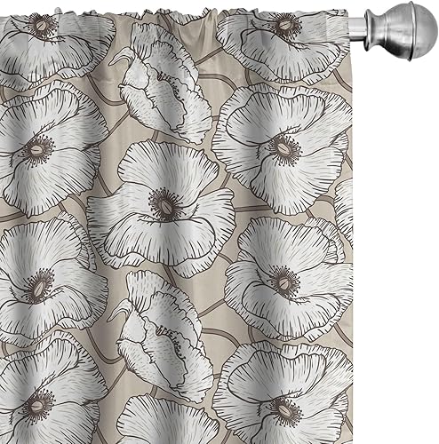 Ambesonne Cortinas florales para ventana, flores de amapola con ramas enredadas en paleta de colores retro, decoración ligera de 2 paneles con