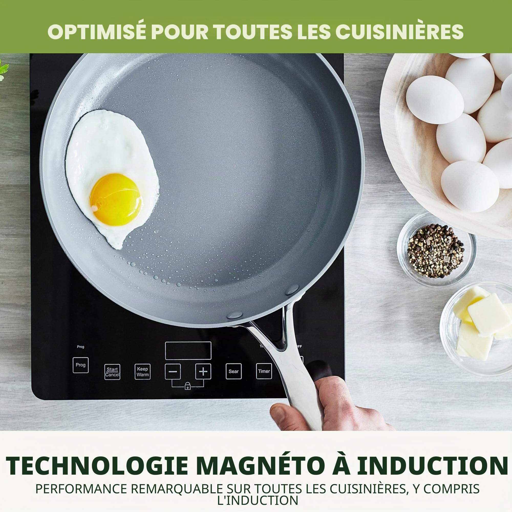 GreenPan Valencia Pro Céramique Anodisée Saine Antiadhésive Batterie de Cuisine de 16 Poêles,Fête des Mères,Sans PFAS,Inclus Poêles à frire,Sauteuses,Casseroles,Induction,Lave-vaisselle,Four,Gris