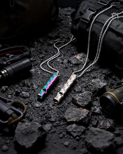 Miniatura 8 de Collar de titanio para hombres y mujeres, silbato de emergencia, mini llavero, estuche de píldoras nitro con silbatos fuertes, EDC de seguridad,