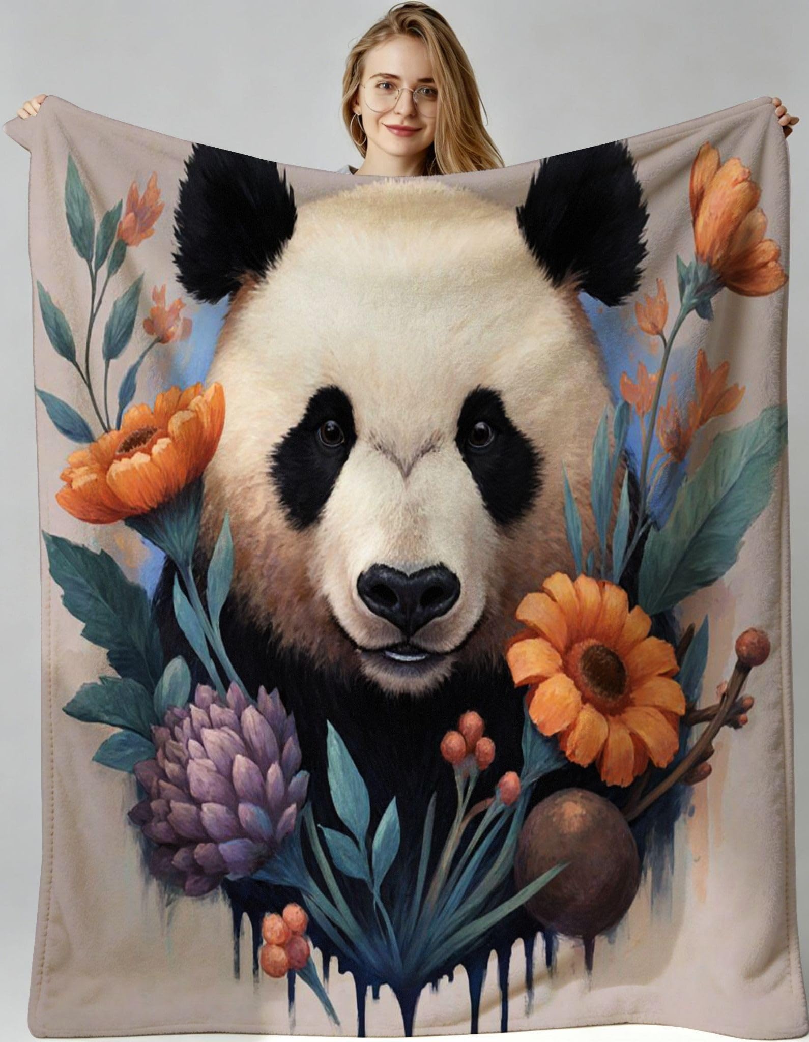 Couverture lit legere 240x260 contre le froid plaid panda fleurs