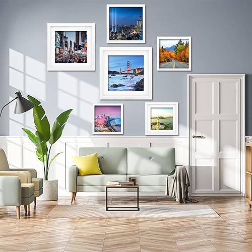 Vista 99 de Marco de fotos de madera de 9 x 9 pulgadas para colgar en la pared o en la mesa, marcos de fotos cuadrados con 1 paspartú de 7 x 7 pulgadas