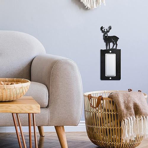 Miniatura 6 de Kingdder 12 piezas de cubierta de interruptor de luz de oso de metal, alce, árbol, montaña, alce, placa de interruptor de luz negra, cubierta de